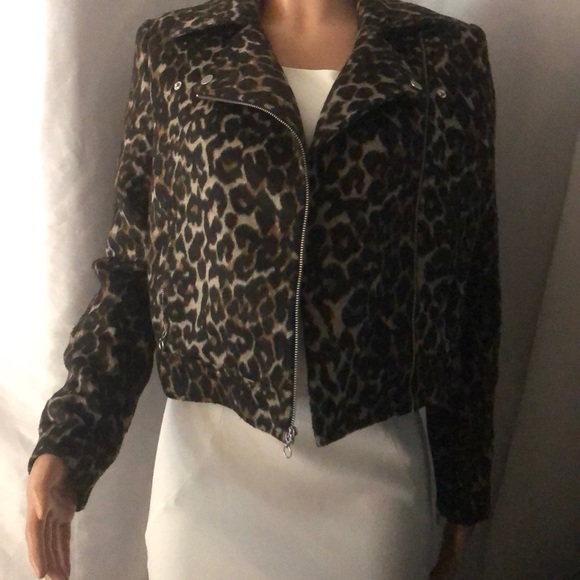 New Marciano leopard print moto crop blazer jacket S - Picture 9 of 11